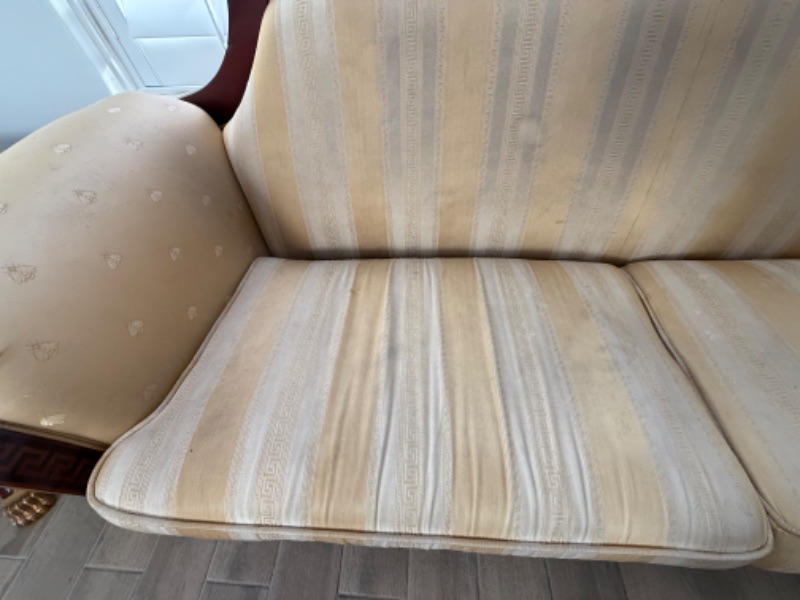 Photo 1 of VERSACE-STYLE SOLID WOOD W GOLD TRIMMING SOFA 91”x33”