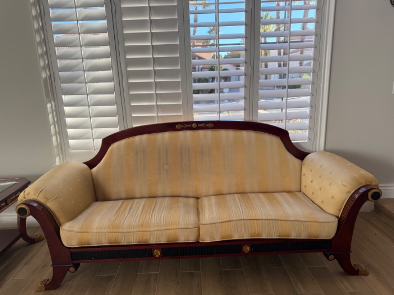 Photo 1 of VERSACE-STYLE SOLID WOOD W GOLD TRIMMING SOFA 91”x33”