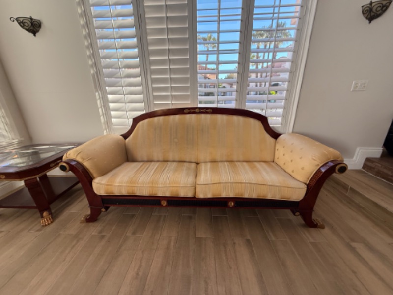 Photo 1 of VERSACE-STYLE SOLID WOOD W GOLD TRIMMING SOFA 91”x33”
