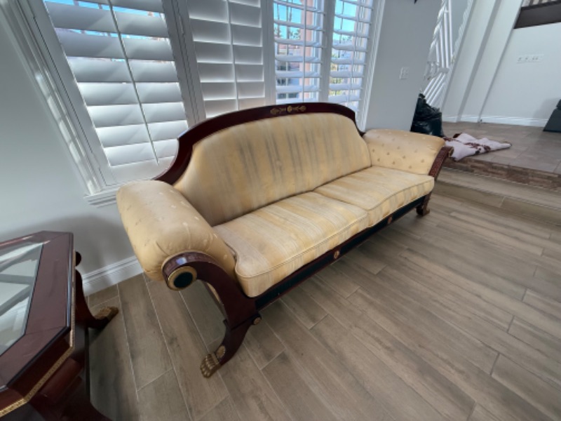 Photo 1 of VERSACE-STYLE SOLID WOOD W GOLD TRIMMING SOFA 91”x33”