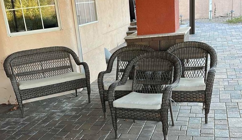 Photo 1 of 4PCS- RATTAN PATIO FURNITURE (LOVE SEAT W 3 ARM CHAIRS)