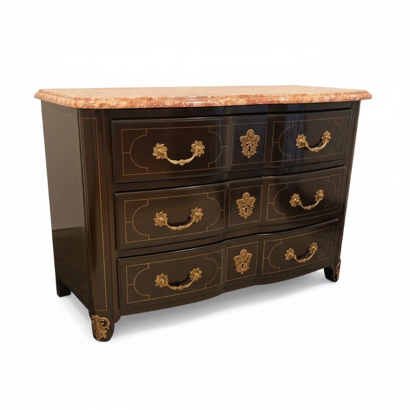 Photo 1 of VINTAGE DARK WOOD W MARBLE TOP & ORNATE GOLD HARDWARE DRESSER 49” x 23” H 33”