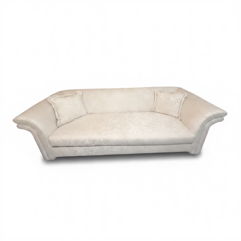 Photo 1 of VINTAGE CAIATI VETRO SOFA WHITE W MUTED LEAVES UPHOLSTERY & 2 ACCENT PILLOWS P95” x 36” H28”