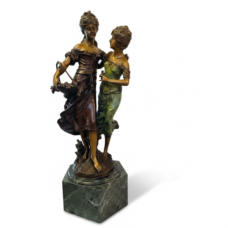 Photo 1 of ANTIQUE "SISTERS" BRONZE SCULPTURE BY AUGUSTE MOREAU H 32" ON STAND