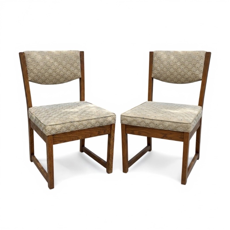 Photo 1 of 2-OAK SIDE CHAIRS W CREAM PRINTED FABRIC