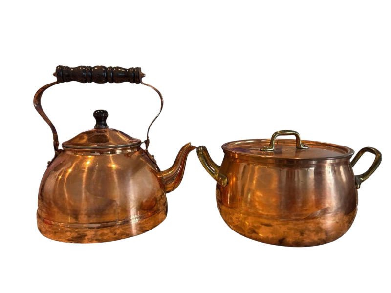 Photo 1 of (2)PCS COPPER POT & TEAPOT H8” $46