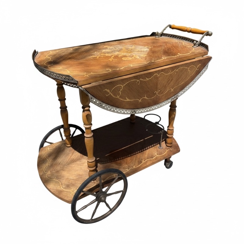 Photo 1 of VINTAGE CARVED WOOD TEA CART 28” x 19” H26”