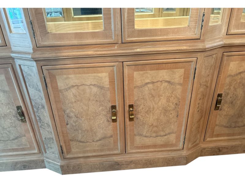 Photo 1 of VINTAGE DREXEL HERITAGE “CORINTHIAN” BURLED OLIVE & ASH CHINA CABINET W/LIGHTING 3-SHELVES AND CABINETS UNDERNEATH 68”X17”XH83” $995