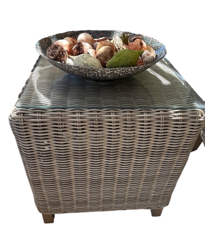 Photo 1 of FOREVER PATIO CARLISLE OUTDOOR SIDE TABLE W SYNTHETIC GRAY WICKER GLASS TOP  20" X 21" H 21"
