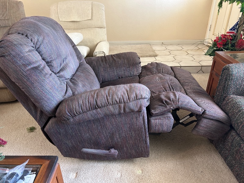 Photo 1 of FABRIC ROCKER RECLINER WITH PADDED ARMREST AND HIGH CHANNEL TUFTED BACK REST. 32” x 34” x H39”.