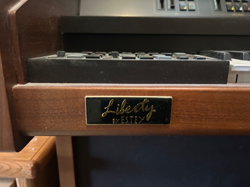 Photo 1 of VINTAGE ESTEY LIBERTY ELECTRIC CONSOLE ORGAN W TUFTED FAUX LEATHER BENCH.