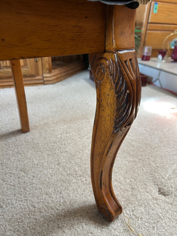 Photo 1 of VINTAGE EMPIRE REGENCY STYLE CARVED WALNUT SMALL SIDE CHAIR W TEXTURED UPHOLSTER CUSHION SEAT 18.50 x 20” x H27” $150