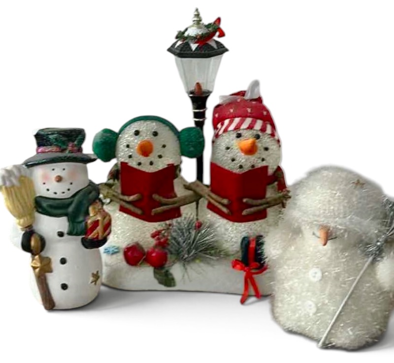 Photo 1 of THREE PIECE SNOWMAN CHRISTMAS DECOR, TALLEST 14”