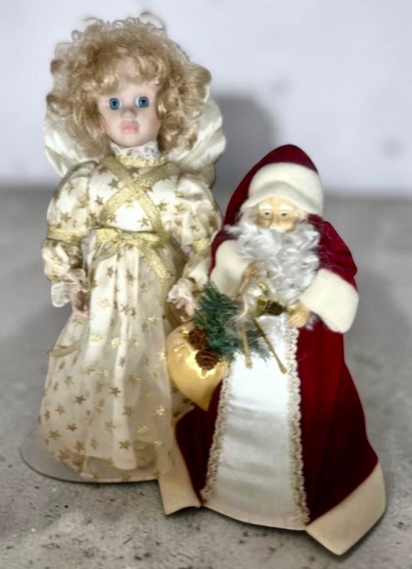 Photo 1 of PORCELAIN ANGEL AND SANTA TREE TOPPER TALLEST 14”