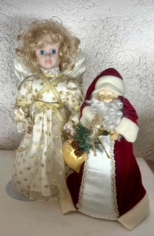 Photo 1 of PORCELAIN ANGEL AND SANTA TREE TOPPER TALLEST 14”