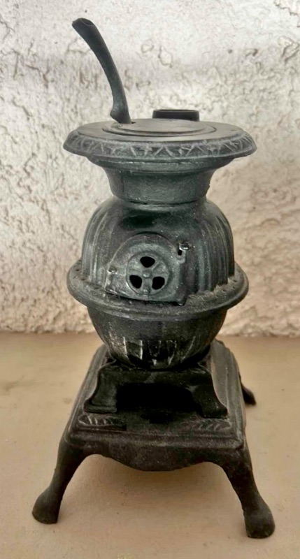 View 1 of VINTAGE MINIATURE POTBELLY CAST-IRON STOVE. H9.5"