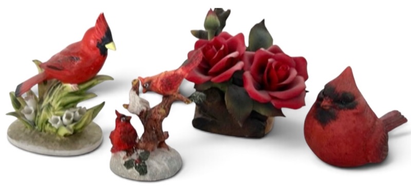Photo 1 of FOUR CERAMIC CARDINAL FIGURINES, TALLEST H 5.5”