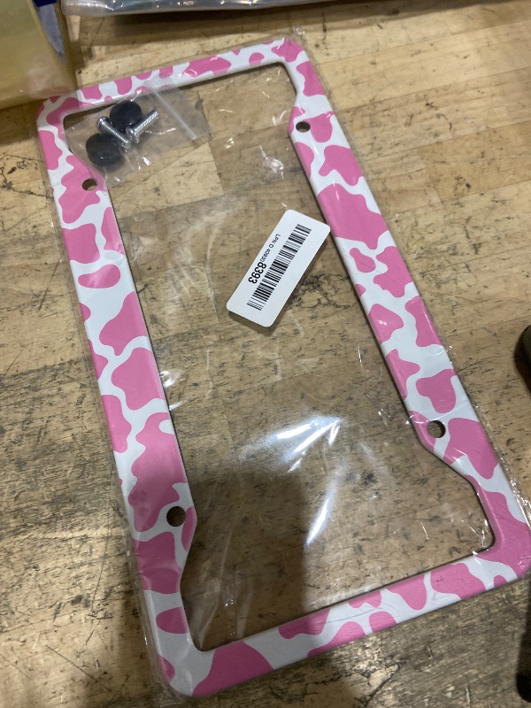 Photo 1 of 10 Pieces Cow Print Car Accessories Set Cow Fluffy Plush Steering Wheel Cover Shift Cover Handbrake Pad Cup Seat Belt Pad Bracelet Key Chain License Ornament for Women Car Interior(Pink)