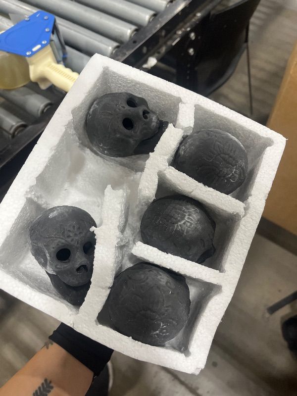 View 3 of Reusable Ceramic Halloween Skull, Fire Pit Skulls, for Bonfire, Campfire, Fireplace, Firepit, Table Top Skeleton Head Home Decor (Small Black)