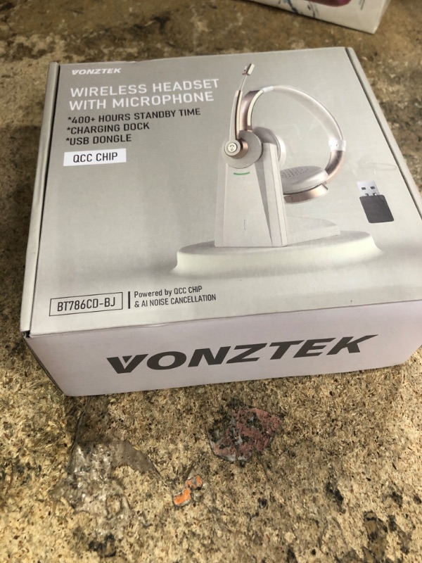 Photo 1 of **EAR BROKEN** Headset, Bluetooth Headset with Microphone, AI Noise Canceling Mic & USB Dongle, Wireless Headphones with Mic Mute & Charging Base for Work from Home/Office/Call Center/PC/Laptop/Zoom