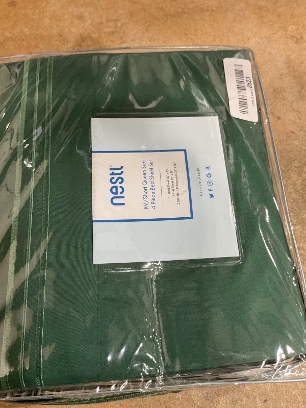 Photo 1 of Nestl Dark Green Short Queen Sheets for RV, Hotel Luxury RV Queen Sheets Set, 4 Piece Fitted Bed Sheet Set and Pillowcases, Super Soft, Wrinkle-Free, and Breathable Camper Bedding