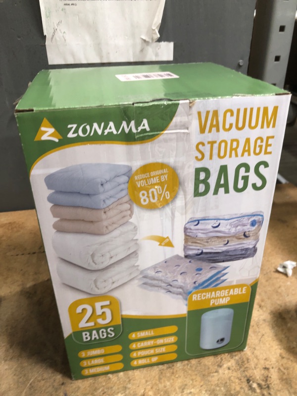 Photo 1 of **PARTIAL SET/2 BAGS** Travel Compression Bags, 25 Pack Vacuum Storage Bags with 1500mAh Rechargeable Battery, Vacuum Seal Bag for Space Saving Clothes, Blanket, Duvets, Pillows, Comforters, Travel Essentials, Luggage