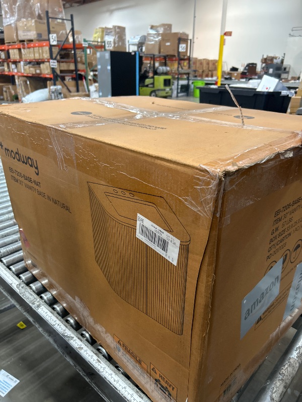 Photo 1 of *** BASE ONLY ***Modway Zia 30 Inch Wall-Mount Bathroom Vanity in Natural with Marble Sink Basin - Floating Bathroom Cabinet with Fluted Design