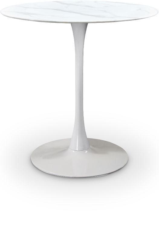 Photo 1 of *incomplete* Meridian Furniture 929-T Holly Collection Modern | Contemporary Counter Height Table,10MM Thick Glass with Marble Veneer, 36" Round Faux Marble, Rich White Base, 36" W x 36" D x 36" H, White
