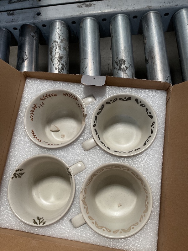 Photo 1 of **** check comments****. LINVIA Ceramic Coffee Mug, 12 oz Novelty Unique Teacup with Handle, Stoneware Cup for Tea Mocha Latte Cappuccino Espresso (Set of 4, Butterfly Grass Ivy and Leaf)