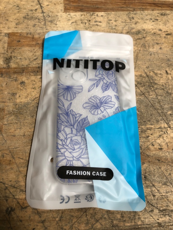 Photo 1 of NITITOP Compatible with iPhone 15 Case Cute Clear Floral Flower Pattern for Girls Women Soft TPU Full Camera Lens Shockproof Protective Phone Cover - Blue