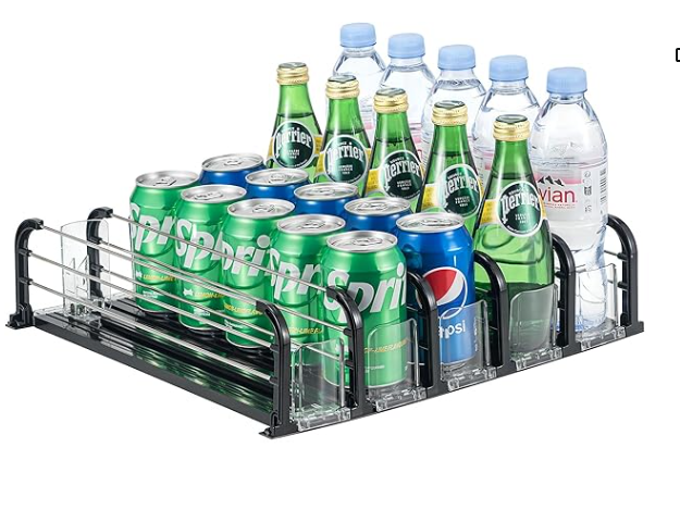 Photo 1 of ***PHOTO FOR REFERENCE*** Drink Organizer for Fridge, Soda Can Organizer for Fridge, Self-Pushing Glide Drink Dispenser for Refrigerator-Holds up to 25 Cans Black (5 Rows)