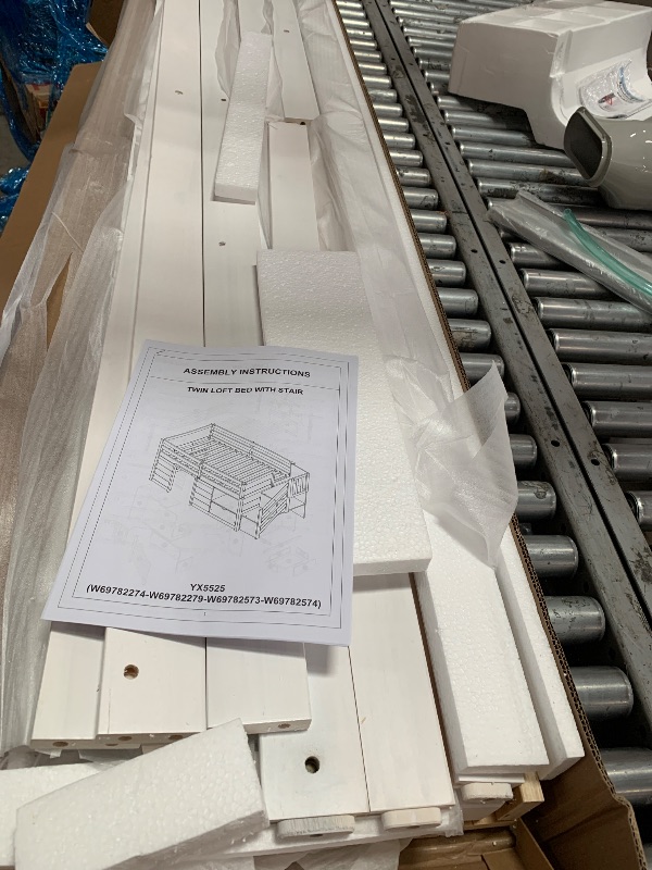 Photo 1 of *** not complete set 1 of 2 ***Okak Twin Size Low Loft Bed with Playhouse Loft Bed Frame with Drawer, Shelf and Stairs for Teens, Girls or Boys Loft, Strong Wood Slats Support, Loft Bed with Stairs for Storage, White