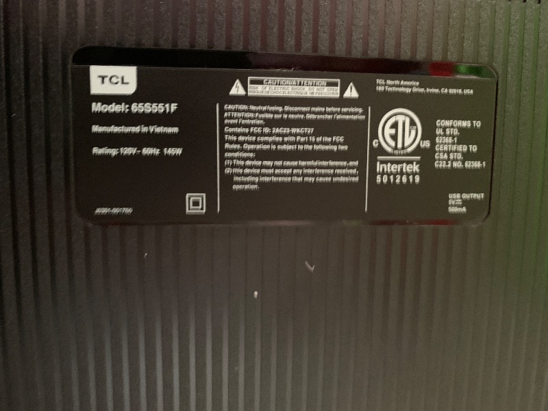 Photo 1 of **nonfunctional**TCL 65-Inch Class S5 UHD 4K LED Smart TV with Fire TV (65S551F, 2024 Model), Dolby Vision, HDR PRO+, Dolby Atmos, Alexa Built-in with Voice Remote, Apple AirPlay 2 Compatibility, Streaming Television