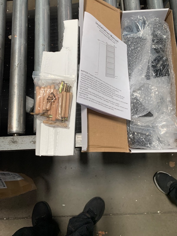 Photo 1 of **see notes**ROYMELO 32x96 Inch White Sliding Barn Door Slab with 5.5ft Hardware Kit Included, 5-Panel, MDF Wood Panel Covered with Water-Proof Scratch-Proof PVC Surface, Simple DIY Assembly