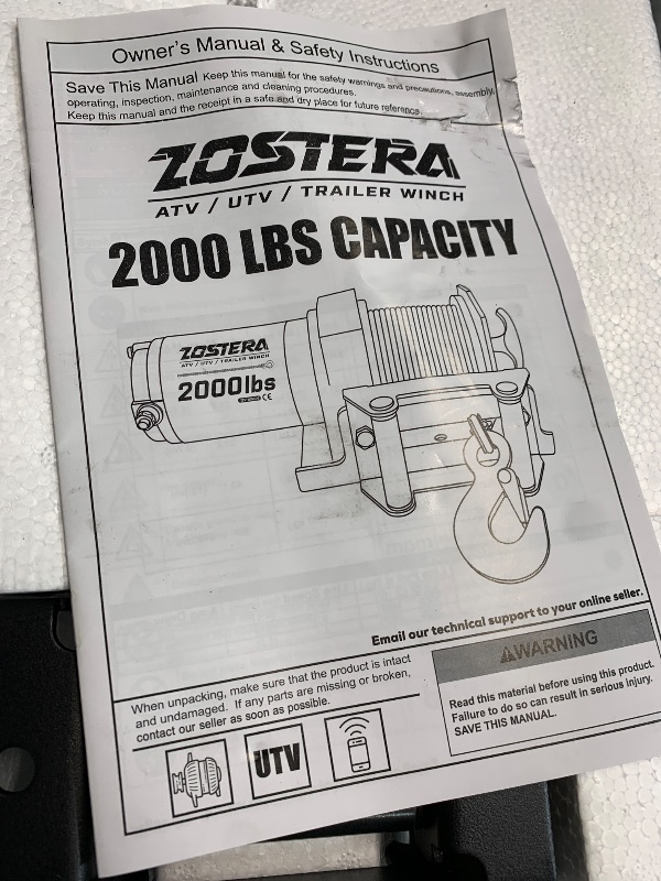 Photo 1 of (images) Zostera 2000lb Winch for ATV, with Steel Cable,ATV Winch with Wired Manual Remote Control Switch,IP65 Waterproof