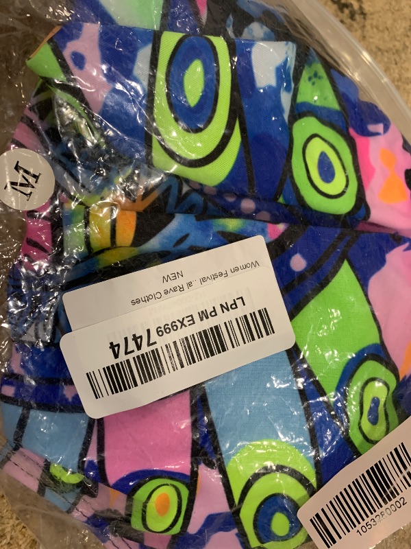 Photo 1 of (BAGGED) (MEDIUM) Women Festival Bodysuit Neon Color Abstract Painting One Piece Sexy Swimsuit for Dance Music Festival Rave Clothes M