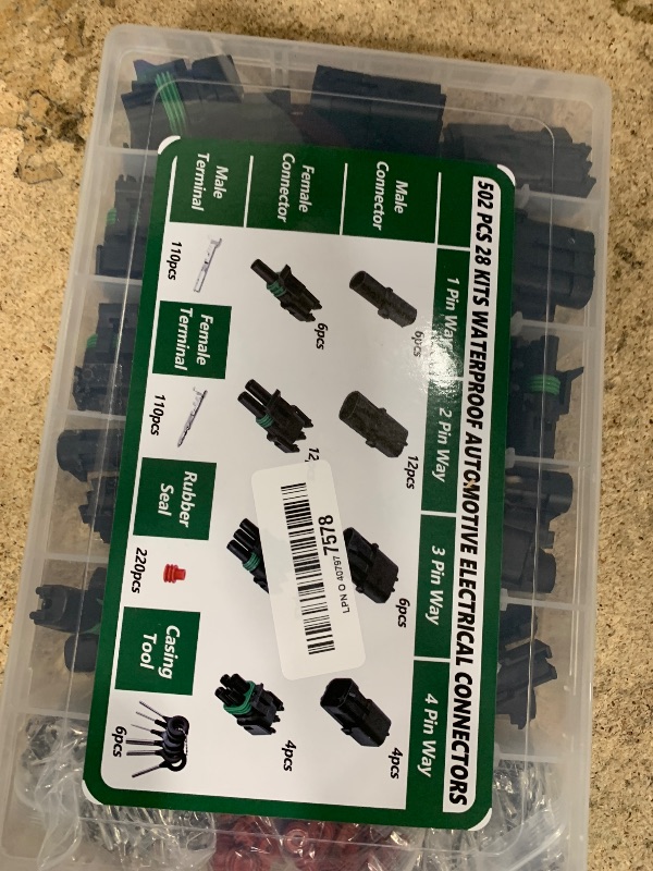 Photo 1 of (USED/FAIR) 502Pcs 28 Kits Waterproof Automotive Electrical Connectors 1/2/3/4 Male&Female Pin 22-14AWG Wire Harness Spark Plug Connector Terminals Plug Kit Car