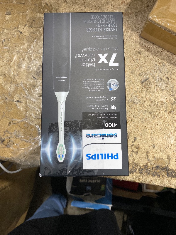Photo 1 of (USED/FAIR) (MISSING CHARGER) Philips Sonicare 4100 Rechargeable Electric Toothbrush, with Pressure Sensor, 2 Intensity Settings, SmarTimer and QuadPacer, 14-Day Battery Life, Black, Model HX3681/24