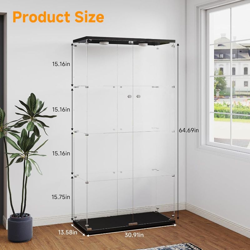 Photo 1 of *PHOTO FOR REFERENCE* Tempered Glass Display Cabinet with Lights, 4-Tier Curio Cabinet with Glass Doors and Lock, Glass Display Case for Collectibles, for Living Room, Bedroom, Office, Black, Double Door