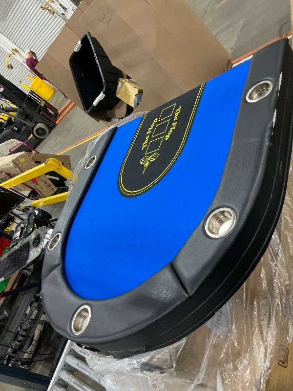 Photo 1 of *SLIT DAMAGE//CRACKED CORNER**** Barrington Billiards 10 Player Classic Poker Table with Padded Rails and Cup Holders, Black/Blue, 84 Inches