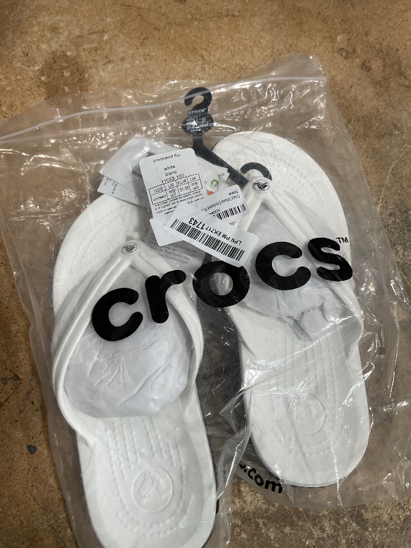 Photo 1 of Crocs Unisex Adult Crocband | Slip-on Sandals Shower Shoes Flip-Flop, White, 7 Women/5 Men US