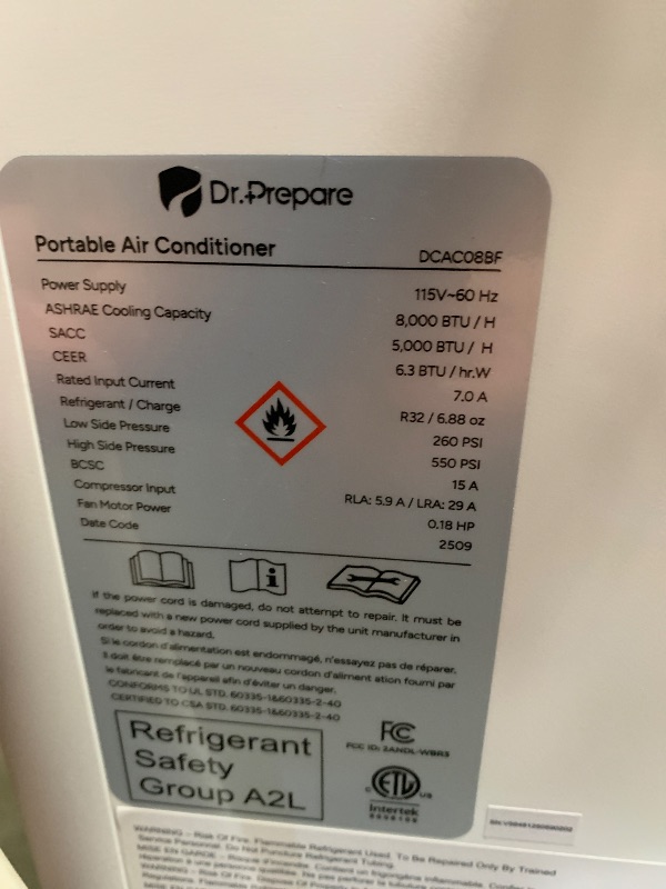 Photo 1 of ************UNIT BLOWS AIR, BUT DOES NOT GET COLD**************
DR.PREPARE 8,000 BTU Portable Air Conditioner, 4-in-1 Portable AC with Remote Control, Fast Cooling, 24H Timers, Window kit, Cools Up to 350 sq. ft for Rooms, Bedroom