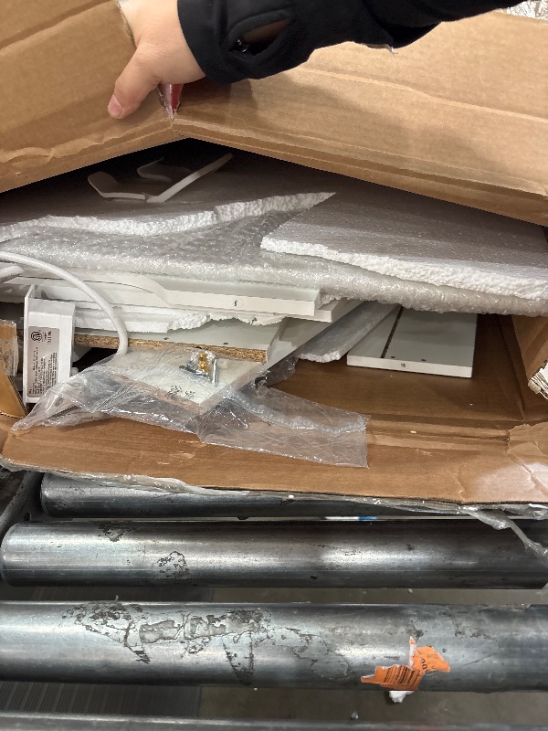 Photo 1 of **BROKEN MIRROR** COMHOMA Makeup Vanity Desk with Mirror and Lights, Vanity Table and Chair Set with 4 Drawers and Charging Station, Bedroom Dresser LED Mirror Stepless Dimmable & 3 Color Modes Adjustable, White