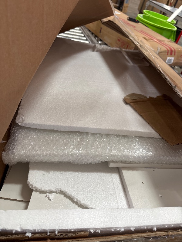 Photo 1 of **BROKEN MIRROR** COMHOMA Makeup Vanity Desk with Mirror and Lights, Vanity Table and Chair Set with 4 Drawers and Charging Station, Bedroom Dresser LED Mirror Stepless Dimmable & 3 Color Modes Adjustable, White