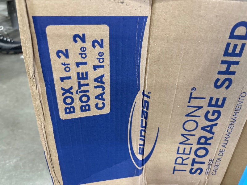 Photo 1 of ** BOX 2 OF 2 ***Suncast 8x7 Ft. Outdoor Storage Shed - Large Resin Shed with Floor, Lockable Double Doors, & Skylights. 378 Cu Ft Tremont Garden Sheds & Outdoor Storage for Lawn Tools, Riding Mowers, Bikes, & More