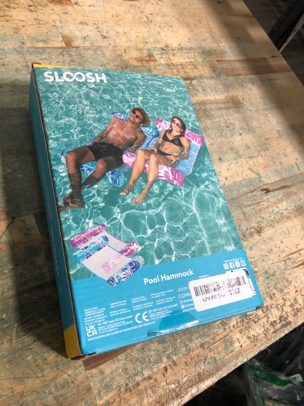 Photo 1 of SLOOSH 2 Packs Tropical Leaves Hammock Pool Floats Adults, 4-in-1 Multi-Purpose Inflatable Pool Floats PVC Water Hammock Lounge Floaties (Blue&Pink)