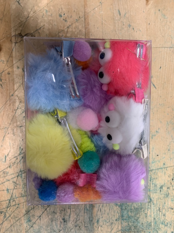 Photo 1 of 10 PCS Cartoon Pom Poms Hair Clips, Crazy Hair Day Accessories for Kids, Fuzzy Pom Poms Hair Barrettes for Crazy Hair(5 Pairs)