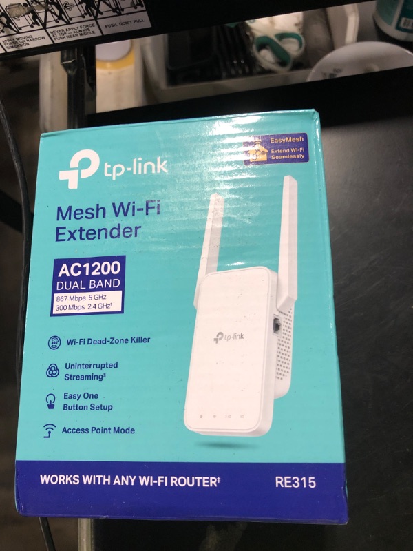Photo 1 of TP-Link AC1200 WiFi Extender, 2025 Wirecutter Best WiFi Extender, 1.2Gbps Home Signal Booster, Dual Band 5GHz/2.4GHz, Up to 1600 Sq.ft and 32 Devices, EasyMesh Compatible, One Ethernet Port (RE315)