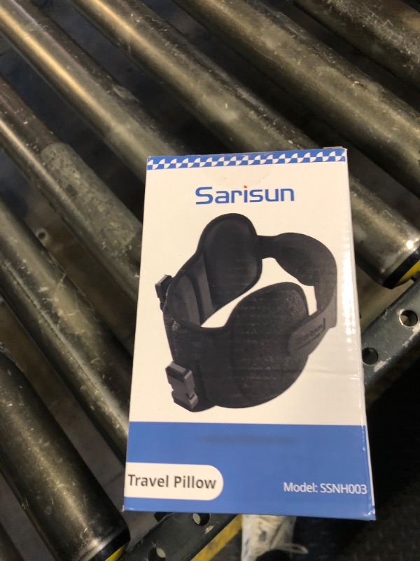 Photo 1 of SARISUN Upgraded Travel Pillow, U-Shaped Airplane Head Strap for All Heights, 360° Support, 3D Sleep Mask, 100% Light Blocking, Long Flights Essentials Headrest, Stop Bobblehead, Black