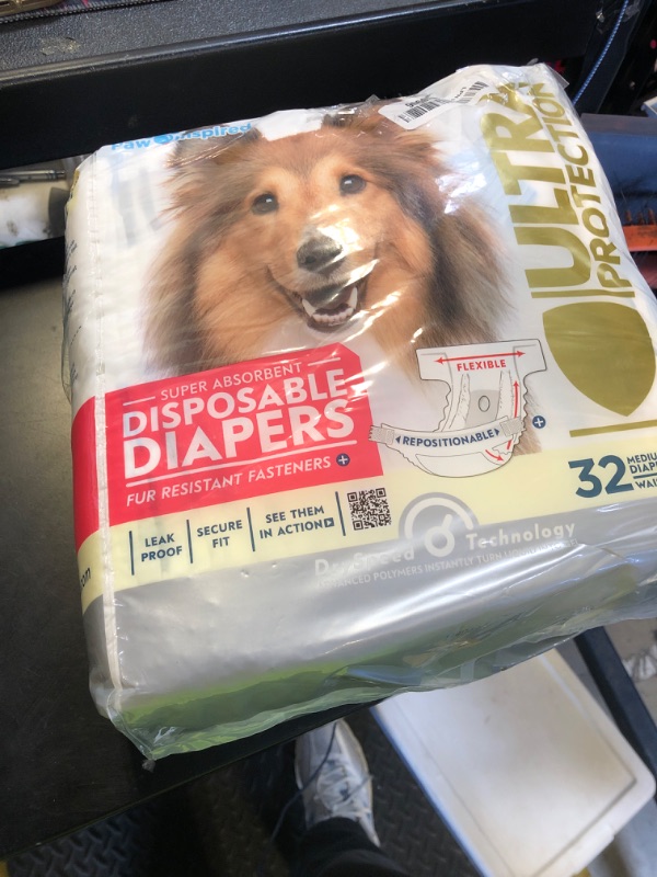 Photo 1 of Paw Inspired 32ct Disposable Dog Diapers | Female Dog Diapers Ultra Protection | Diapers for Dogs in Heat, Excitable Urination, or Incontinence (Medium Plus)
